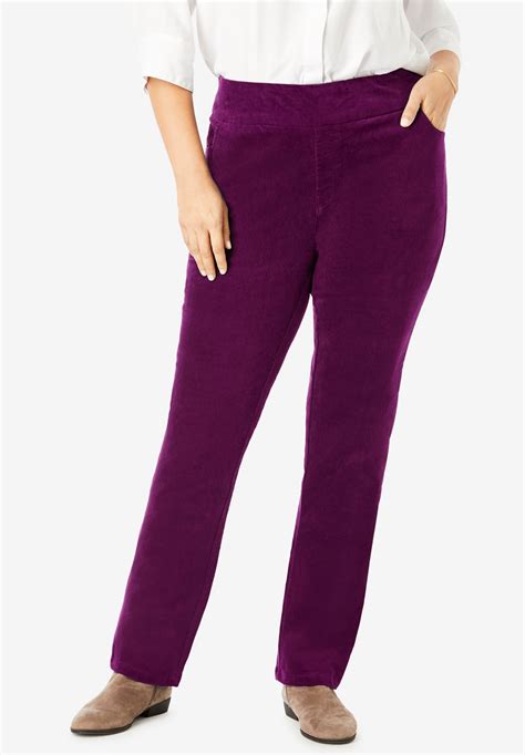 Pull On Straight Leg Corduroy Pant Plus Size Bottoms Woman Within