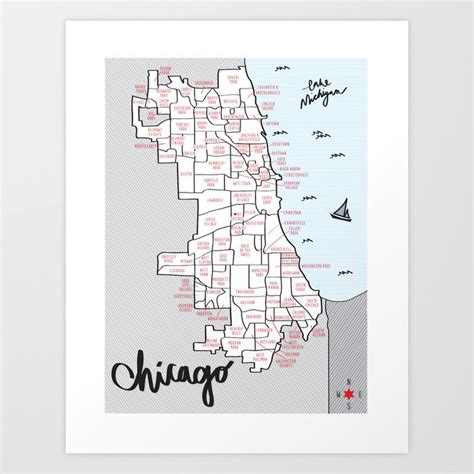 Illustrated Map Of Chicago Neighborhoods Art Print Illustrated Map