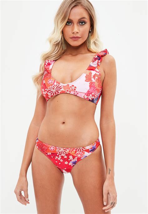 Missguided Synthetic Red Floral Print Hipster Bikini Bottoms Mix