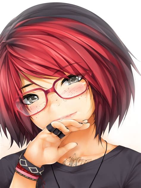 Download 768x1024 Semi Realistic Anime Girl Redhead Glasses Short Hair Wallpapers For Apple