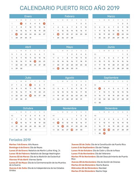 Calendario De Puerto Rico Año 2019 Feriados Calendario 2018 Para