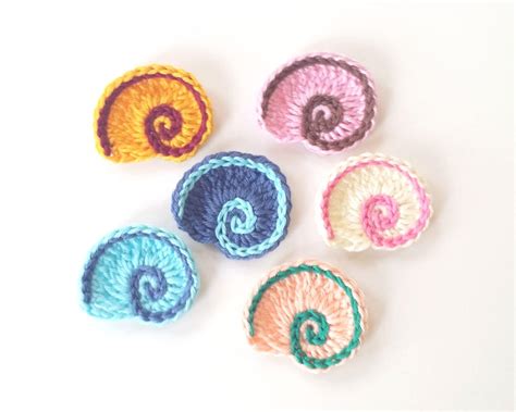 Crochet Sea Shell Applique Set 6 Pcsew On Appliques For Etsy