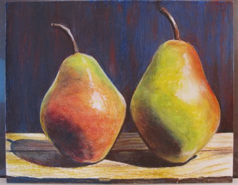 Study Of Pears Oil Pastel Drawing