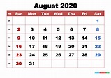 Printable August 2020 Calendar With Holidays Word, PDF