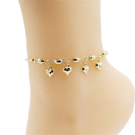 Womens Girls 18k Layered Real Gold Plated Anklet Bracelet Hearts 10