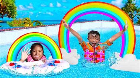 Wendy Pretend Play With Giant Rainbow Swimming Pool Water Inflatable