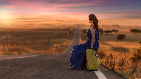 Alone Girl On Road Widescreen Wallpapers 21341 Baltana