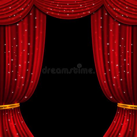 Red Open Curtain With Glittering Lights Vector Background Stock Vector