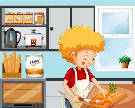 Young Boy Cooking In The Kitchen 292546 Vector Art At Vecteezy