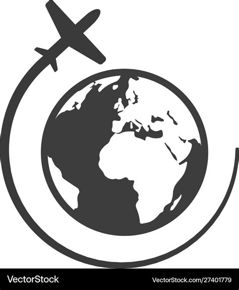 Globe With Airplane Black Icon Travel And Vector Image