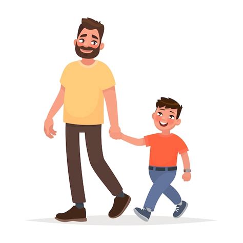 Vector De Dibujos Animados Padre E Hijo Hombre Y Niño Familia Feliz