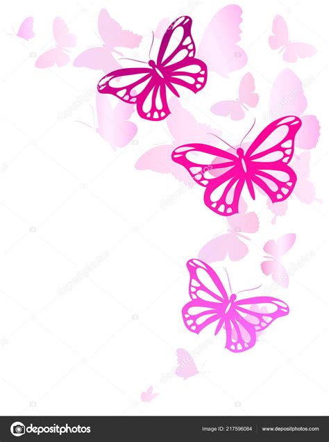 Bright Colorful Pink Butterflies Isolated White Background Stock Vector