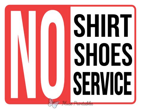 Printable Text No Shirt No Shoes No Service Sign