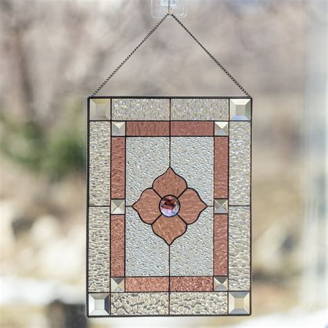 Stained Glass Pink Beveled Panel For Window Decoration