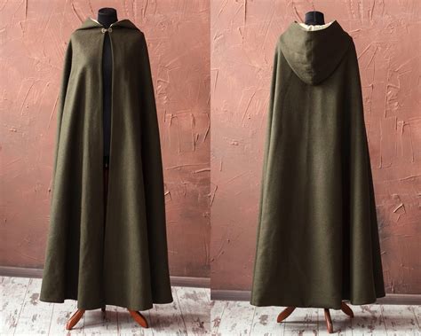 Long Wool Cloak With Hood Fantasy Medieval Cloak Hooded Etsy