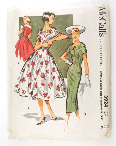 Mccalls 3924 1956 Dress Pattern Vintage Dress Patterns Vintage