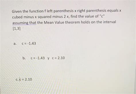 Solved Given The Function F Left Parenthesis X Right