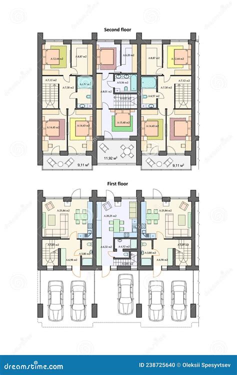 Detailed Architectural Townhouse Floor Plans Apartments Layout