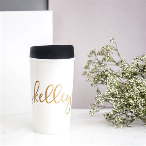 Personalized Travel Ceramic Coffee Mug Gold By Deighandesign