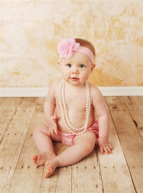 Baby Girl Wearing Pettiskirt Tutu And Pearls Stock Photo Image Of