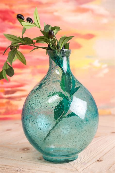 Vintage Aqua Bubble Glass Vase 11 Inch