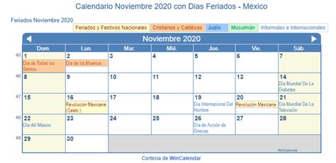 Calendario Noviembre 2020 Para Imprimir México