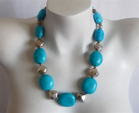 Lia Jewelry Designs Chunky Turquoise Nuggets Necklace With Sterling