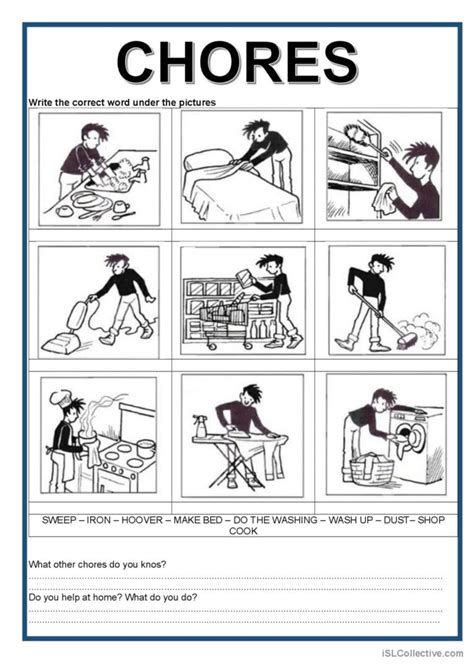 Household Chores Pictionary Picture English Esl Worksheets Pdf Doc