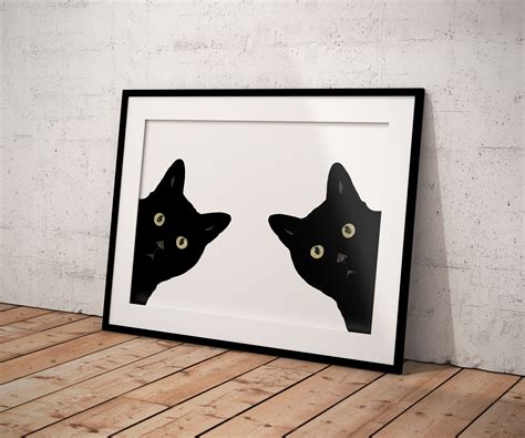 2 Black Cats Print Wall Art Poster Art Print Cat Print Wall Etsy