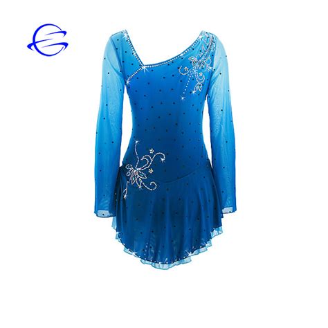 Custom Figure Skating Dress Girls Ice Skating Dress Blue Spandex
