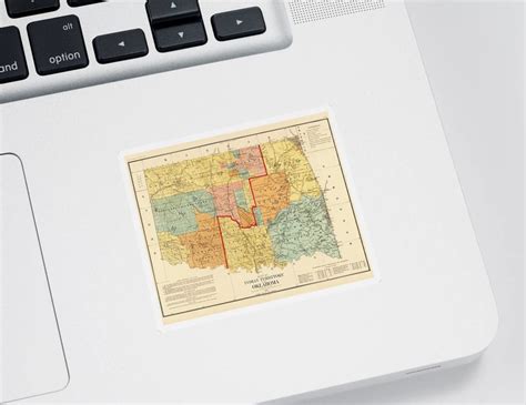 1890 Historical Map Of Oklahoma In Color 1800s Map Sticker For Sale By