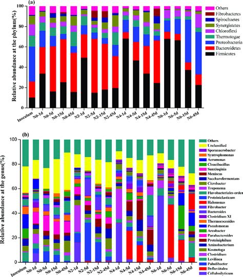 Relative Abundance Of Bacteria At The Phylum A And Genus B Level In Download Scientific