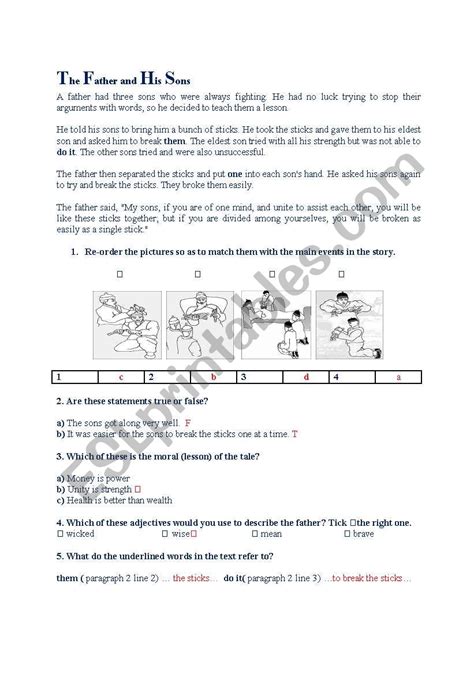 The Father And His Sons Esl Worksheet By Ahmed Mehdi