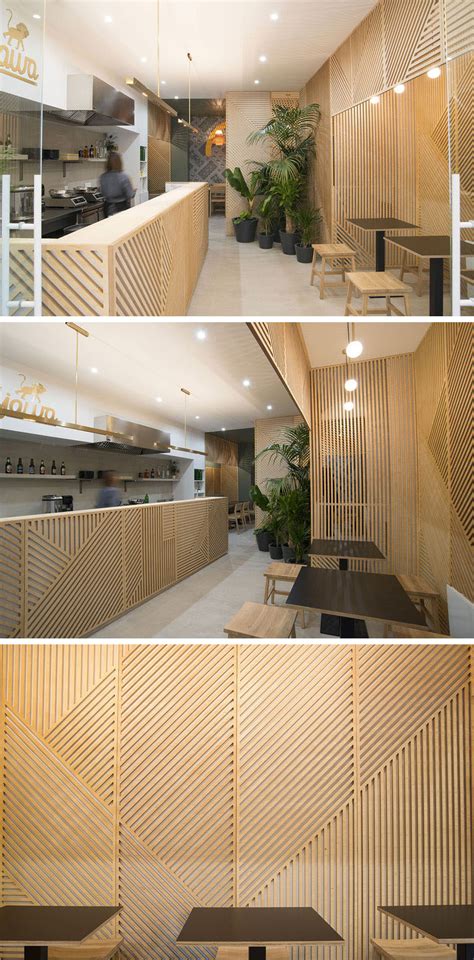 If you want to incorporate modern design into your bedroom, look no further. Wall Decor Idea - This restaurant covered its walls with wood panels that look like abstract ...