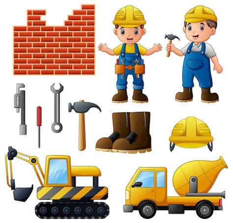 Premium Vector Vector Illustration Of Young Builders And Equipment Set