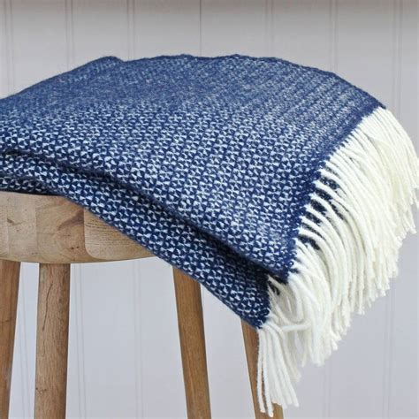 Slate Blue And Cream Wool Throw By Marquis And Dawe Blue And Cream