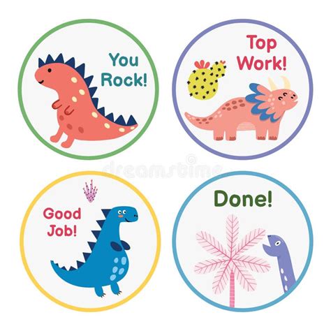 Reward Stickers Collection With Cute Dinosaurs Teachers Award Badges