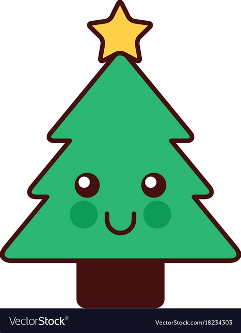 Kawaii Christmas Tree Pine Decoration Cartoon Vector Image