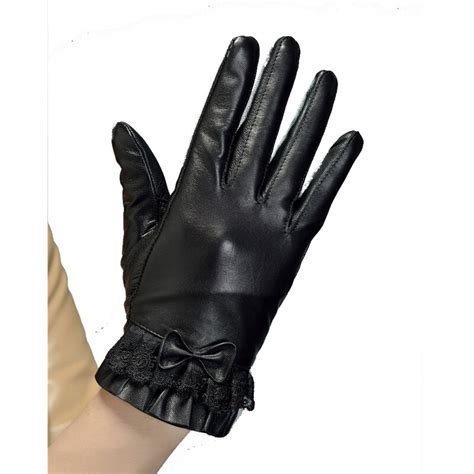 women s sheepskin gloves thicker puffs winter lace outdoors warm bows leather gloves free