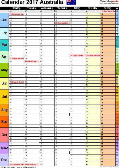 Australia Calendar 2017 Free Printable Excel Templates