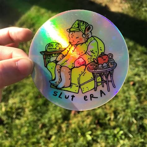 sleepy bear slut era holographic vinyl stickers etsy