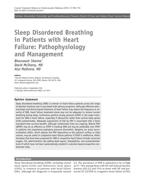 Pdf Sleep Disordered Breathing In Patients With Heart Failure
