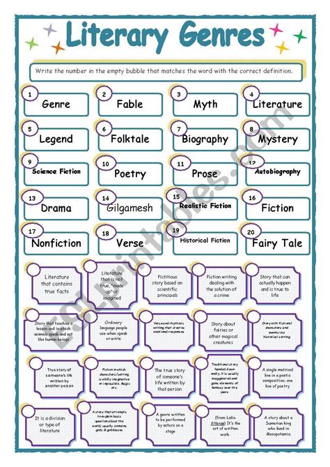 Literary Genres Esl Worksheet By Allop Reading Worksheets Literary