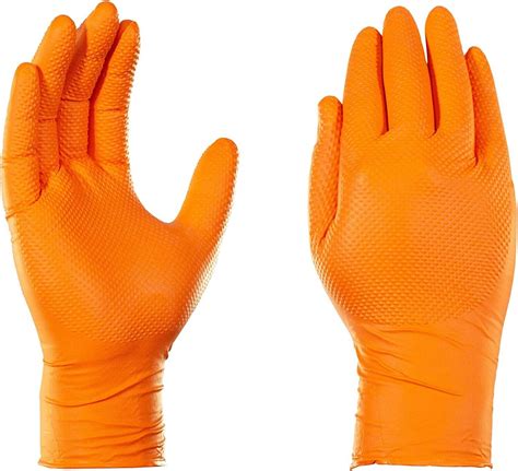 Extra Strong Thick Diamond Grip Nitrile Gloves Orange Black Mechanic