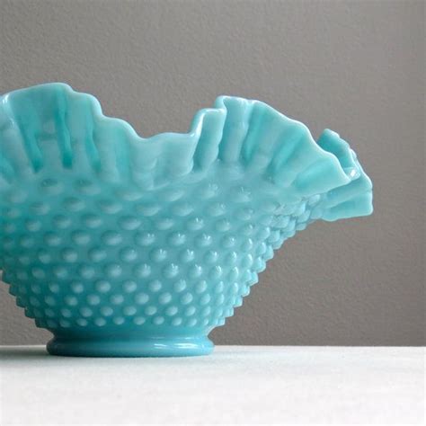Vintage Turquoise Blue Milk Glass Bowl By Fenton With Hobnail Etsy