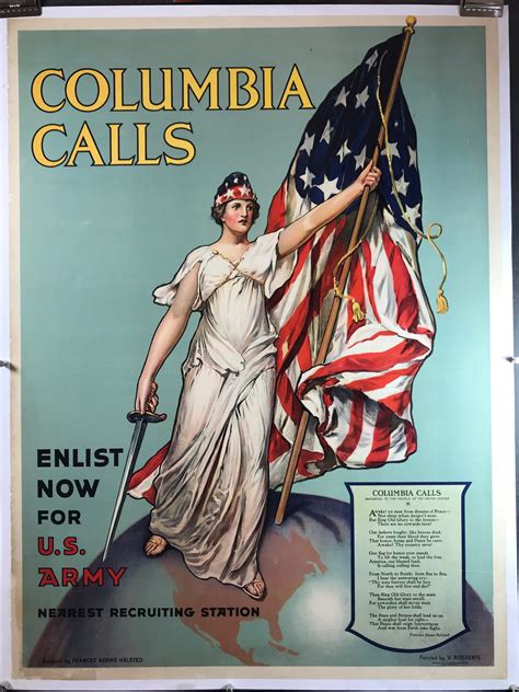 COLUMBIA CALLS, Original Vintage American Linen-Backed WWI Propaganda