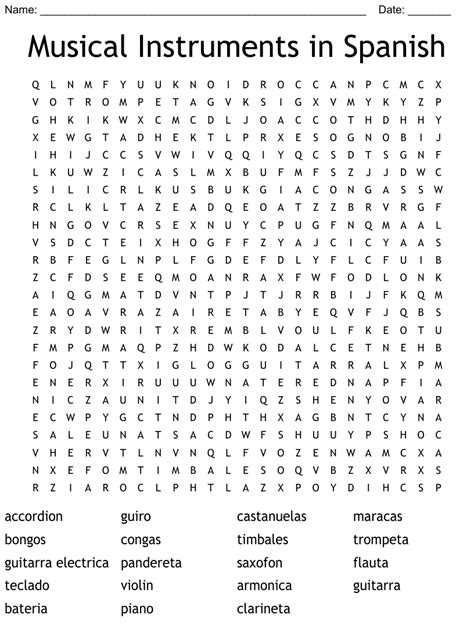 Musical Instruments In Spanish Word Search Wordmint