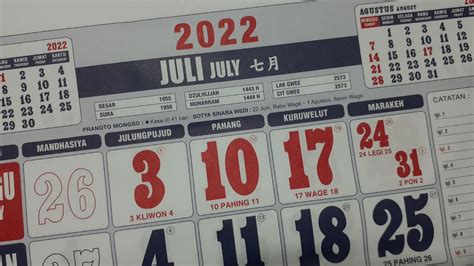 Kalender Juli 2022 Lengkap Dengan Tanggal Merah Dan Keterangannya