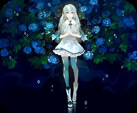 White Hair Blue Eyes Dress Blue Rose Ice Rose By Kaytseki Deviantart