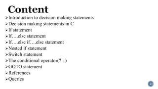 Decision Making Statements In C Ppt